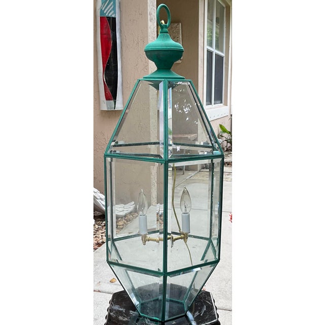 Vintage Hexagonal Hanging Lantern Solid Brass Foyer Pendant Light For Sale - Image 11 of 14