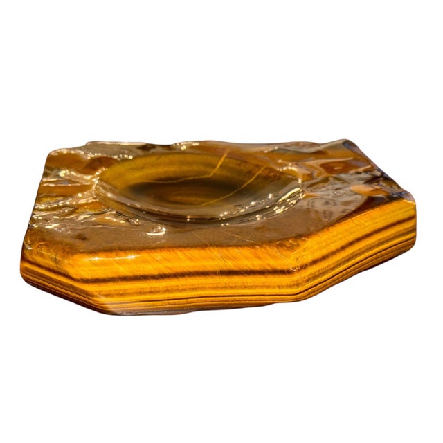 Gold Set of Four Mid-Century Italian Carved Tiger Eye Stone Catchall Trays. For Sale - Image 8 of 10