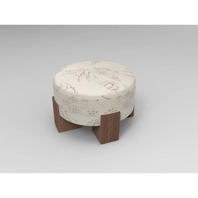 Contemporary Cassette Pouf in Outside Tarim Beige Fabric and Smoked Oak by Alter Ego for Collector For Sale - Image 3 of 5
