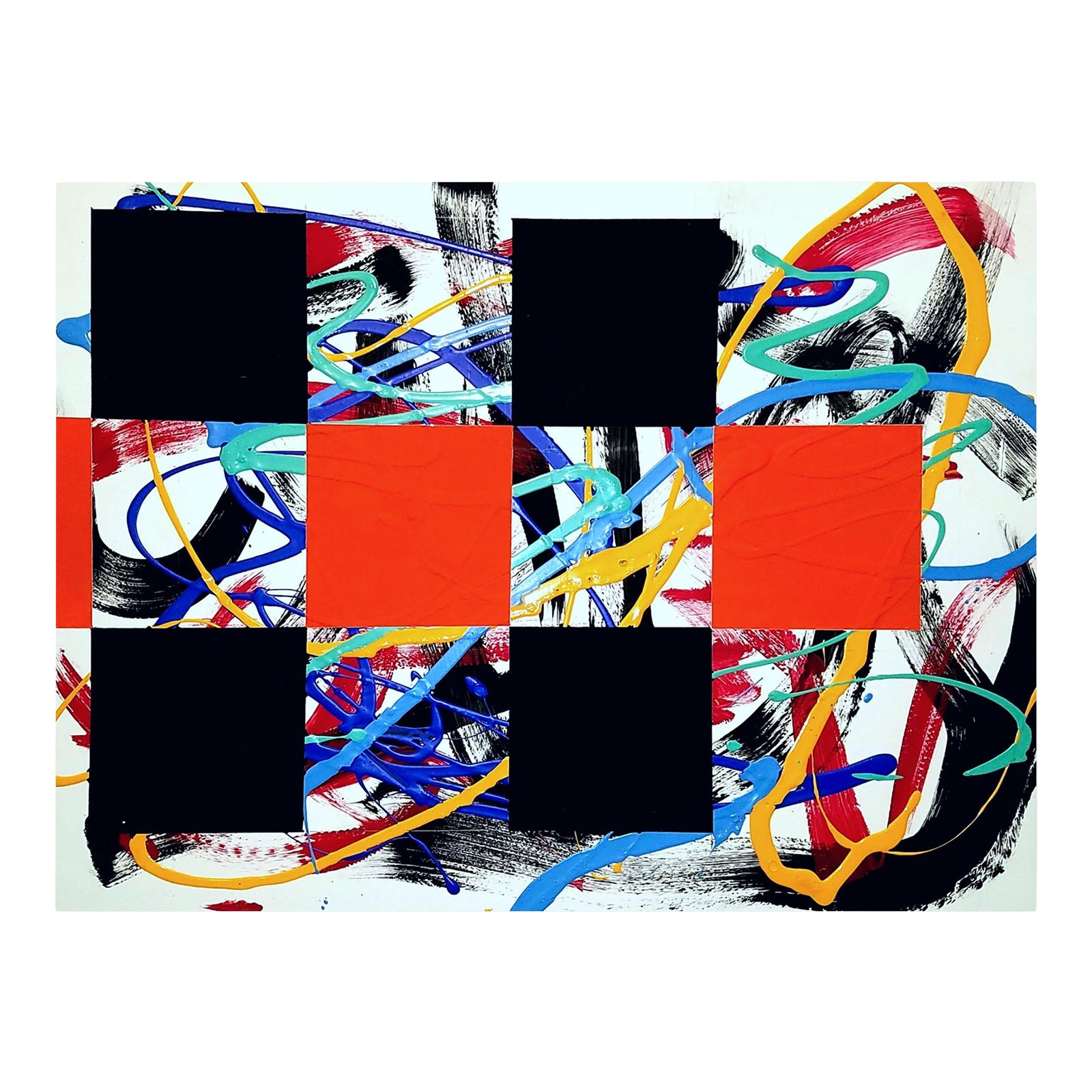 Contemporary Abstract Acrylic and Falshe on Wood Panel Painting "On and