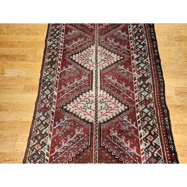 Vintage Persian Shiraz Tribal Area Rug, Handwoven Geometric Pattern, Burgundy & Ivory, 5’ X 10’ For Sale - Image 12 of 12