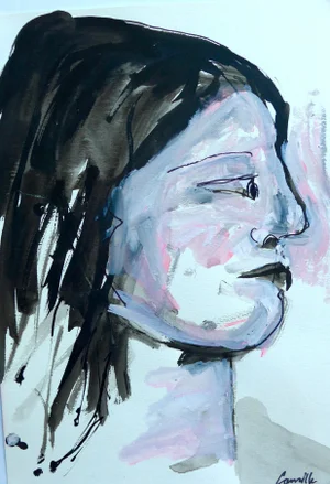 Camille "Portrait" Ink and Gouache on Paper