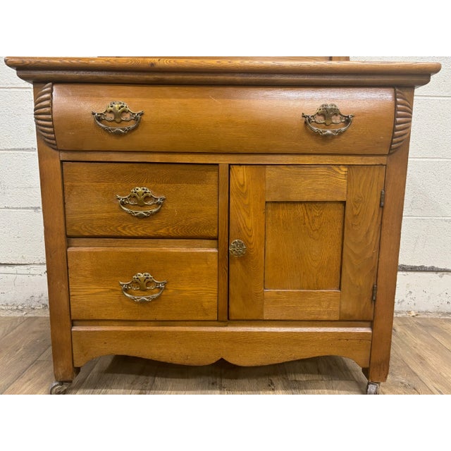 Wood Vintage Tipp Furniture Co Victorian Eastlake Style Washstand Commode With Mirror For Sale - Image 7 of 12