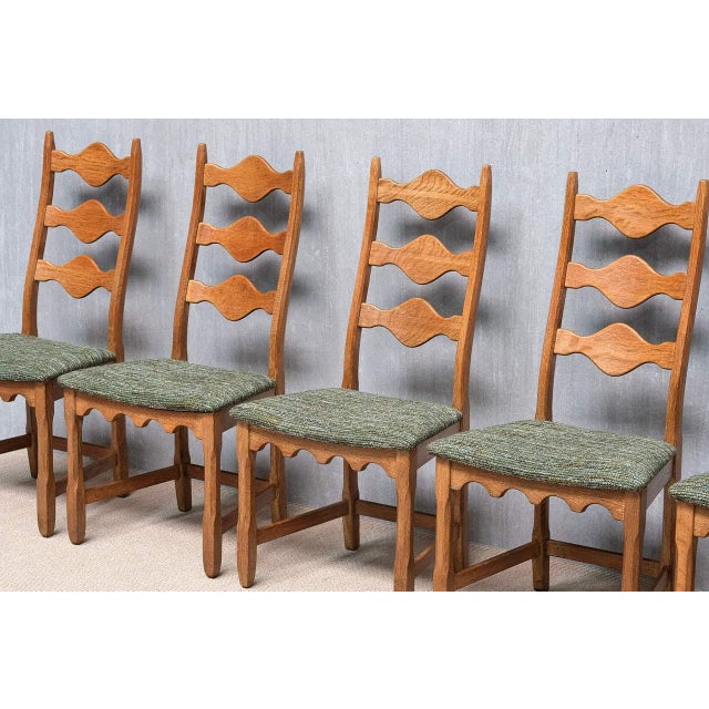 Dining Chairs in Oak and Pierre Frey Tweed from Henning Kjærnulf, 1960s, Set of 6 For Sale - Image 16 of 17