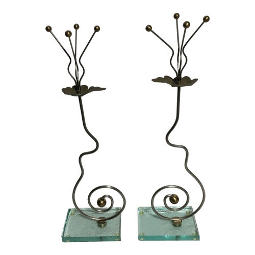 Pair of 1990s Artist Designed Candlesticks- a Pair