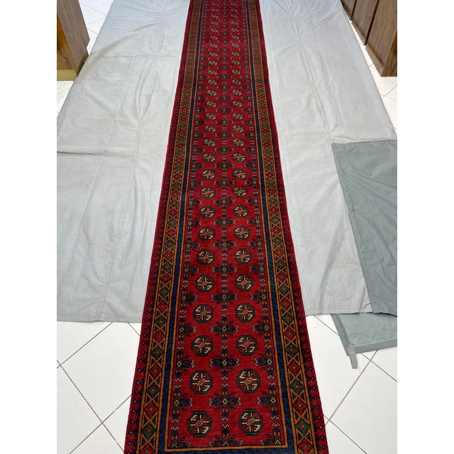 Extra-Long Red Turkmen Mori Gul Wool Runner Rug, 2'7
