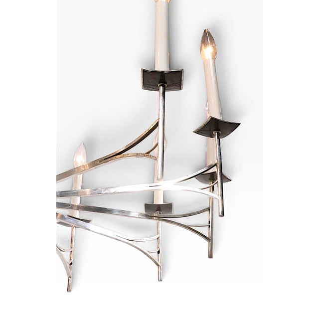 Large 12 Light Silver Plate Spoke Form Chandelier by Sciolari For Sale - Image 10 of 18