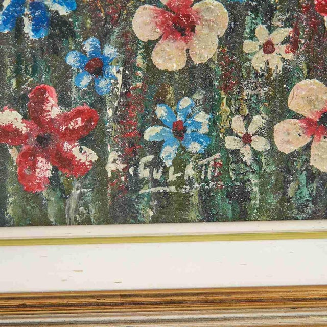Vintage Floral Oil on Board with Gilded Frame by A. Culatti, 1970s