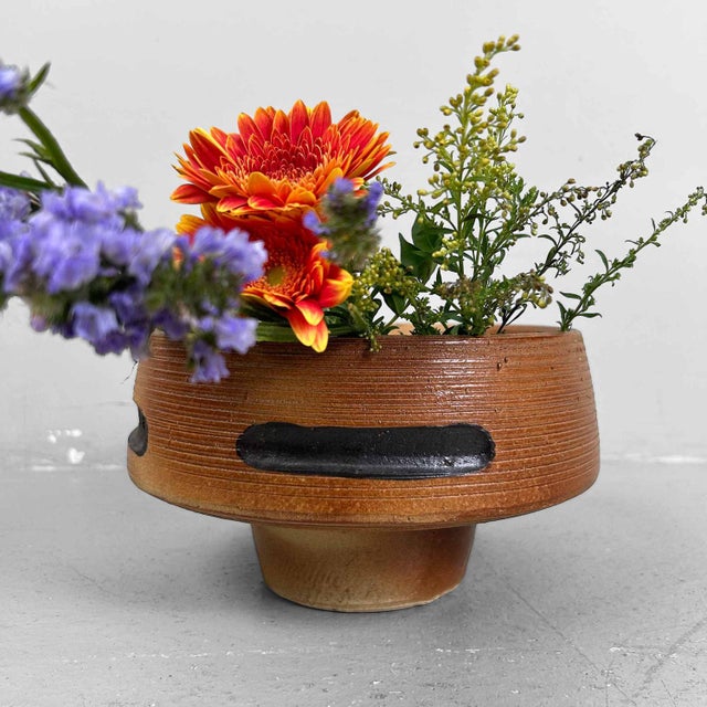 Black Japanese Earthenware Flower Bowl, 1970s For Sale - Image 8 of 18