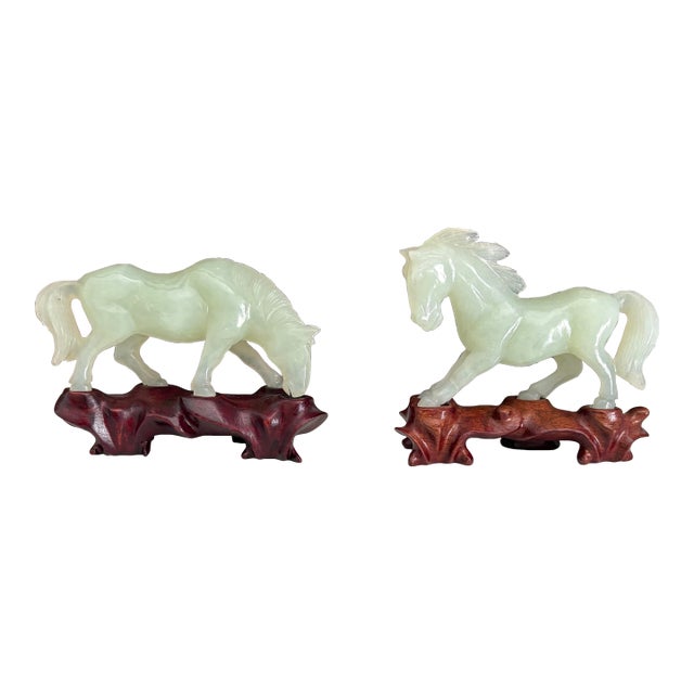 Pair of Jade Horse Sculptures For Sale