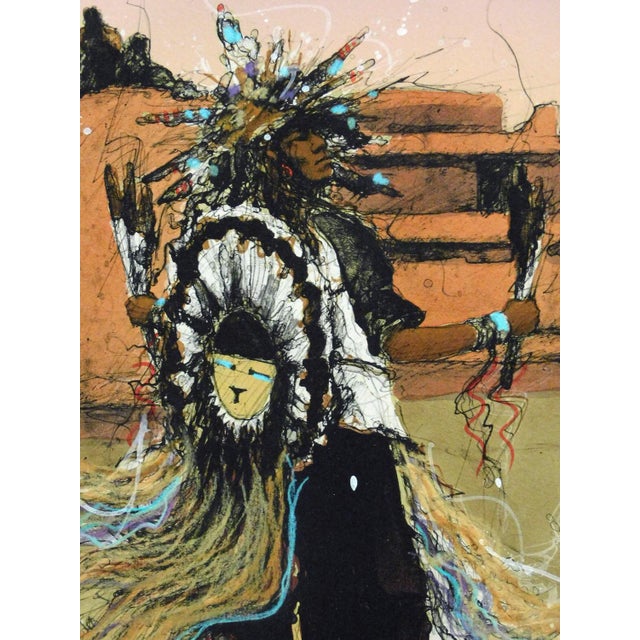 Impressionist Larry Fodor "Moenkopi Buffalo Dancers 3" Original Color Lithograph H.Signed For Sale - Image 3 of 5
