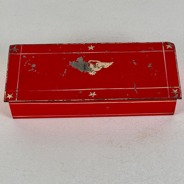 Vintage Tin Red Keepsake Box With Swan Illustration and 3 Compartments For Sale In New York - Image 6 of 7