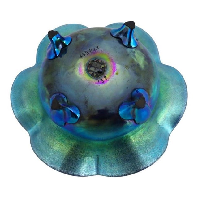 Glass Arts & Crafts Steuben Blue Aurene Footed Candy Dish Numbered C1920 For Sale - Image 7 of 8