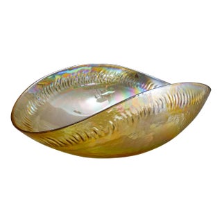 Mid 20th Century Yalos Casa Murano Signed Iridescent Gold Large Art Glass Centerpiece Bowl For Sale