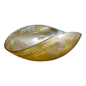 Mid 20th Century Yalos Casa Murano Signed Iridescent Gold Large Art Glass Centerpiece Bowl