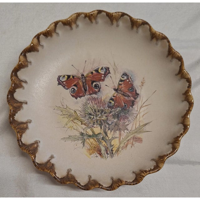 Vintage German Wall Plate in Cream-Colored Ceramic with Colorful Butterfly Motif from Silberdistel, 1970s For Sale - Image 4 of 4