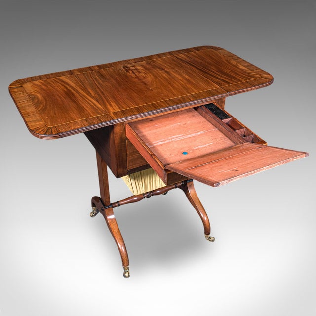 Traditional Antique Drop Leaf Ladies Work Table, English, Sewing, Writing, Regency, c.1820 For Sale - Image 3 of 12