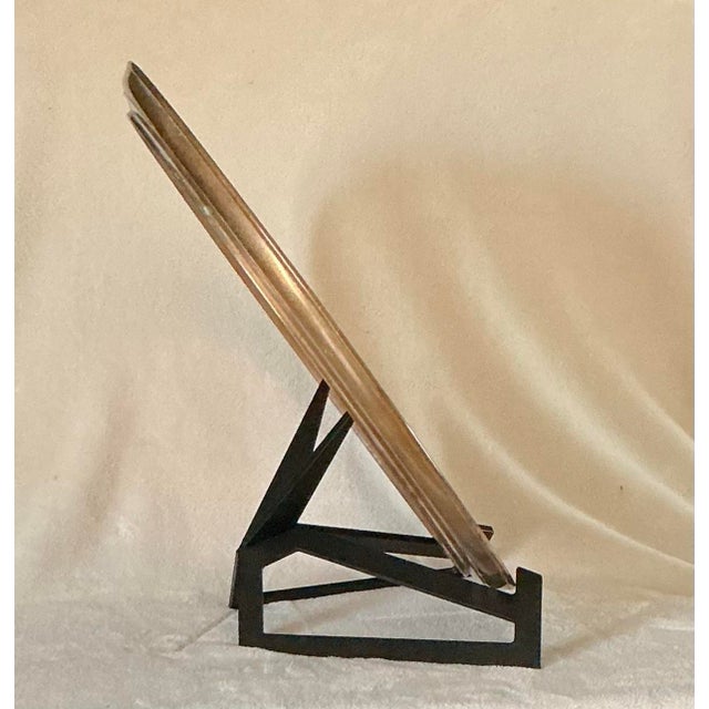 Mid-Century Modern Vintage Asian Bronze Hand Etched Large 18" Tray, Pagoda Landscape, Signed For Sale - Image 3 of 12