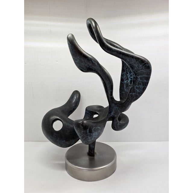 1980s 1980s Large 20" Solid Bronze Abstract Organic Modern Sculpture Verdigris Patina 40 LBS For Sale - Image 5 of 17