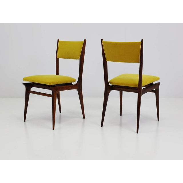 Santos Rosewood and Lemon Yellow Velvet Chairs by Carlo De Carli, Italy, 1950s, Set of 2 For Sale - Image 9 of 13