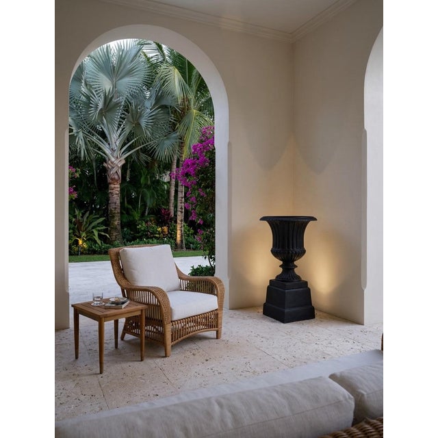 1970s French Neoclassical Style Fluted Cast Iron Garden Urn on Plinth Pedestal For Sale - Image 9 of 10