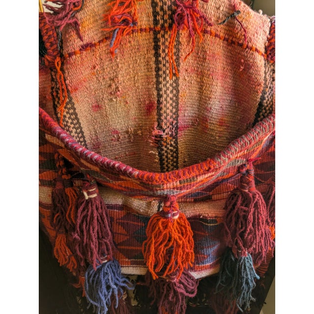 Maroon Vintage Camel Saddle Bags, Woven Textile Art, Boho Tapestry For Sale - Image 8 of 12