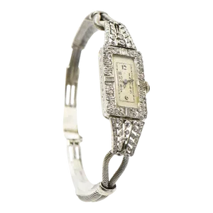 Antique Ladies Elongated Diamond Platinum and Gold Wrist Watch
