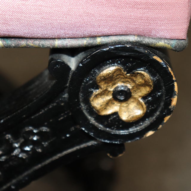 Pair of 1980s Ebonized and Gilded Baker Carved French Louis XV Style X Form Stools For Sale - Image 10 of 12