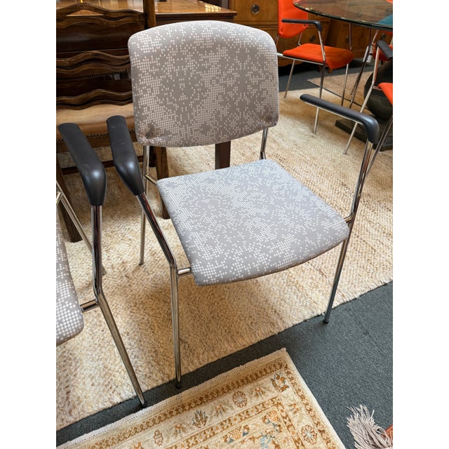 Hightower Modernist Stackable Damask Print Arm Chairs, Pair For Sale - Image 9 of 12