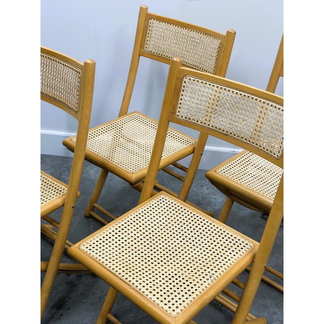 Mid-Century Belgian Folding Chairs in Wood and Hand-Woven Cane, Set of 4 For Sale - Image 6 of 15
