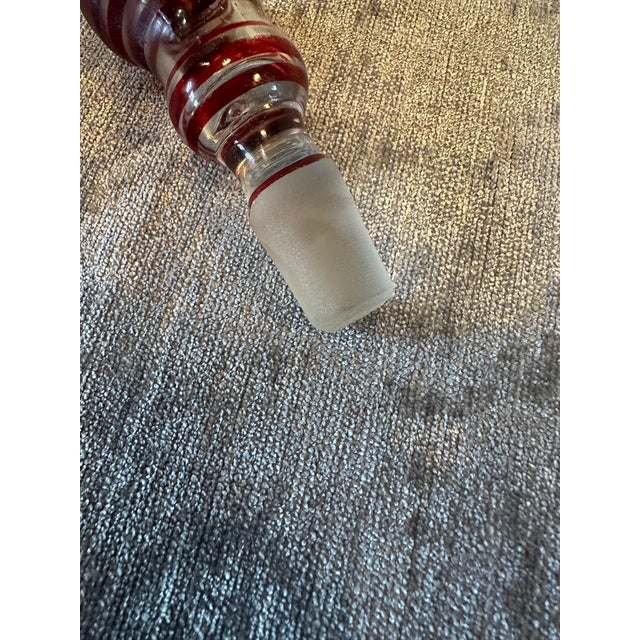 American Antique Red Cranberry Glass & White Etched Grapes & Leaves Oil/Vinegar Cruet/ Bottle For Sale - Image 3 of 10