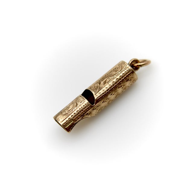 Victorian Late 19th Century Victorian 9k Gold Hand-Engraved Whistle For Sale - Image 3 of 9
