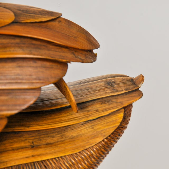 Brown Fine Vintage Woven Wicker Goose Basket With Removable Wooden Wing Topper For Sale - Image 8 of 17