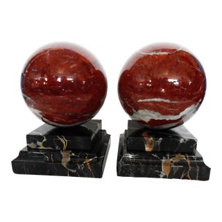 Marble Mounted Sphere Bookends - a Pair For Sale