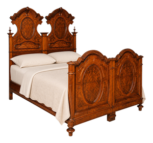Antique Italian Double Bed in Walnut Burl, Bassano del Grappa, 1890s
