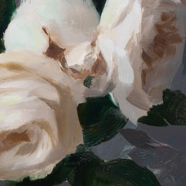 Contemporary Roses II by Jon Doran | Oil on Panel Small White Roses Still Life For Sale In Denver - Image 6 of 9