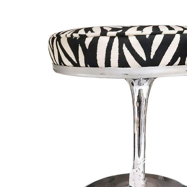 Mid-Century Tulip Style Chrome Stool With Zebra Seats, Pair For Sale - Image 4 of 5