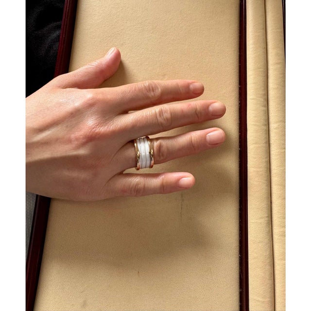 Metal Bulgari B Zero Wide Four- Band , 18 Karat Rose Gold Loops White Eternity Band, Size 9 For Sale - Image 7 of 16