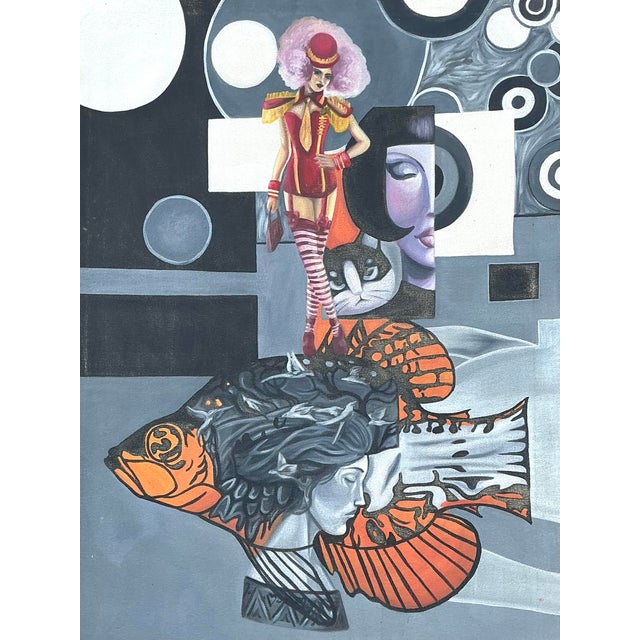 Wood Vintage Surrealist Oil on Canvas For Sale - Image 7 of 12