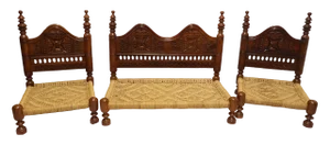 Vintage Afghan Three-Piece Sofa Set with Braided Seat, 1980s, Set of 3