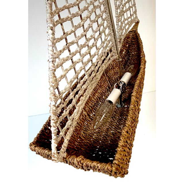 Mid-Century Modern Mid 20th Century Coastal Boho Chic Polychromed Rattan, Willow and Reed Sailboat Chandelier For Sale - Image 3 of 16