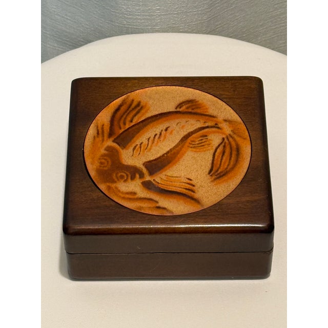 Wood Vintage Annemarie Davidson Siara Madre, California “Jewel” Series Enamel Koi Box For Sale - Image 7 of 9