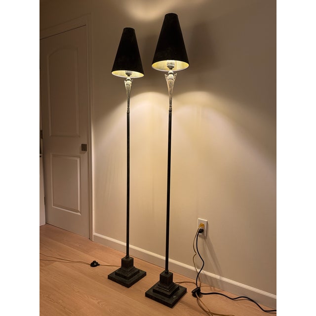 Cambridge Lamps Inc. Neoclassical Style Black Floor Lamps Pair Height 70 in Base 8х8 in Shade: Lower diameter: 9 in Upper...