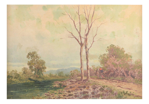 Ilio Giannaccini, Country Landscape with Road and Cart Driver, Oil on Canvas