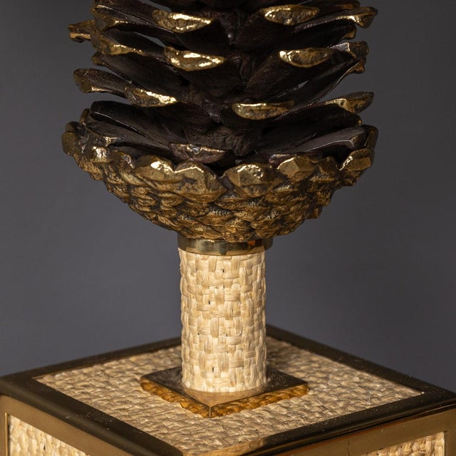 Vintage 20th Century Italian Bergere Lamp with Pine Cone Detailing, 1970s For Sale - Image 4 of 18