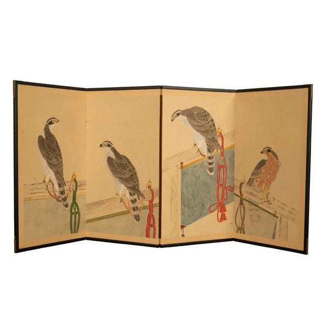 Wood Pair Antique Japanese Edo Falcon Hawk Birds of Prey Takagari Screens 1880 For Sale - Image 7 of 18