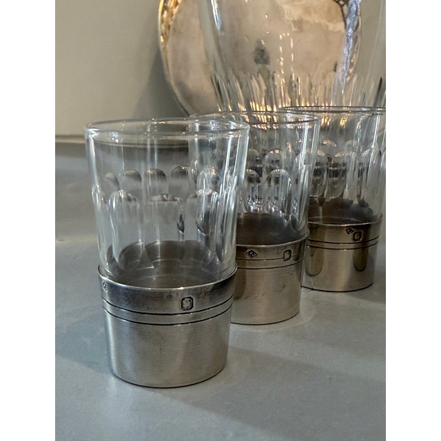 Antique French Sterling Apertif Set With Silver Plate Gallery Tray, 7pc Set For Sale - Image 4 of 15