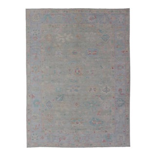 Modern Oushak Floral Area Rug by Keivan Woven Arts 9'10 X 13'11 For Sale