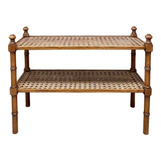 Vintage Faux Bamboo & Cane 2 Tier Shelf Table For Sale