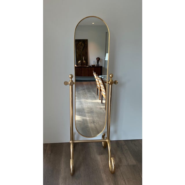 Mid-Century Modern Brass Psyche Mirror For Sale - Image 3 of 12
